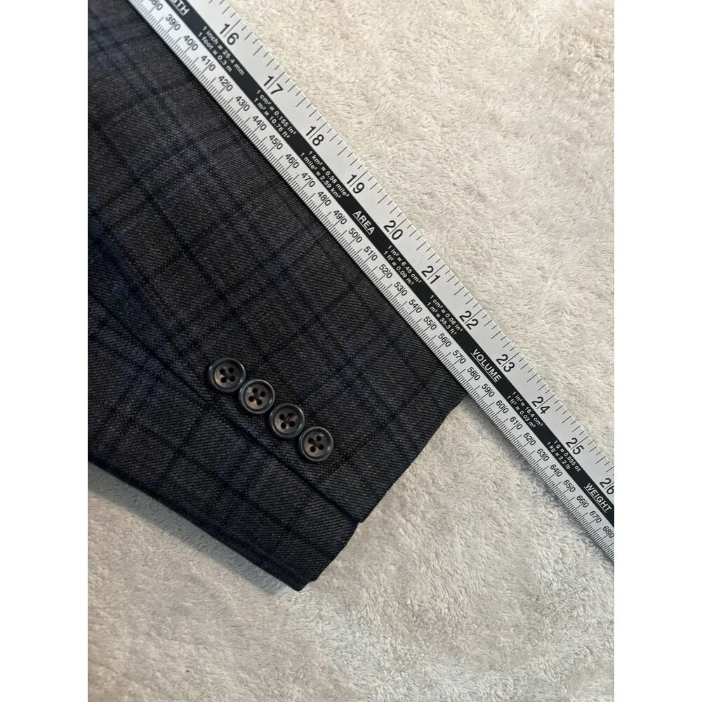 Jos A Bank Sport Coat Blazer 48R Blue Plaid Wool Suit Jacket Windowpane Big&tall